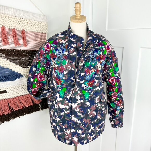 Anthropologie Vilagallo Floral Embroidered Beaded Camo Jacket Size M NWT - Picture 2 of 11